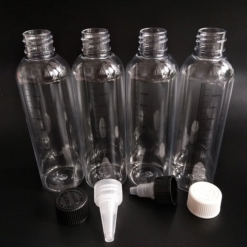 

NEW measurement 120ml e Liquid bottle Plastic Refillable silk screen printing Graduation Scale Water Bottle with Twist Off Caps