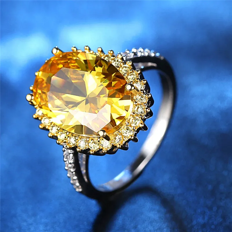 Кольца СС для женщин, трендовые Роскошные ювелирные изделия, желтый кубический цирконий, большой камень, романтические свадебные ювелирные изделия, обручальное кольцо CC3000