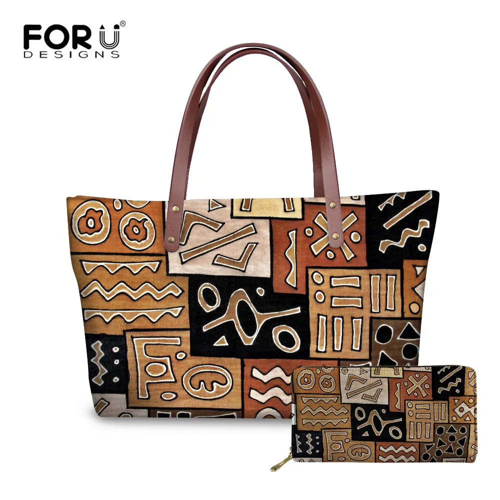 

FORUDESIGNS Tribal African Ethnic Pattern Women Handbags Designer 2 pcs/Set Shoulder Bags with Purse Ladies Casual Tote Bag 2019