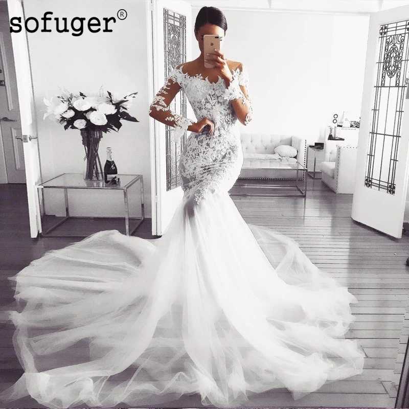 

2019 Sexy Sweetheart Off the Shoulder Applique Sleeves Mermaid Bridal Gown Wedding Dresses Vestidos de Noivas Custom White Ivory
