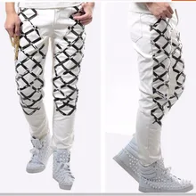 27-40 плюс Размеры Для мужчин кожа Штаны камуфляж Заклёпки кожа Штаны DS Панк узкие брюки ночной клуб DJ певица Stage костюмы