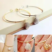 Hot Sale Fashion Women Gold Color Silver Color Simple Hollow Out Carving Bling Metal Bangle Heart