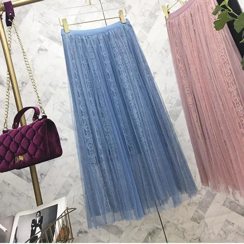 Новое поступление, винтажная юбка, корейский стиль, плиссированная юбка, выдолбленная кружевная прошитая трикотажная бархатная юбка, одежда