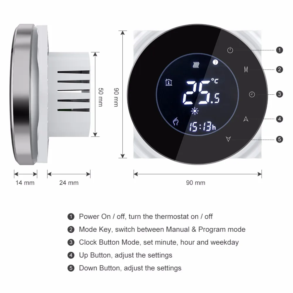 Wi-Fi воды/газовый котел термостат подсветка 95-240VAC 3A ЖК сенсорный экран дистанционное управление работа с Alexa Google home умный дом