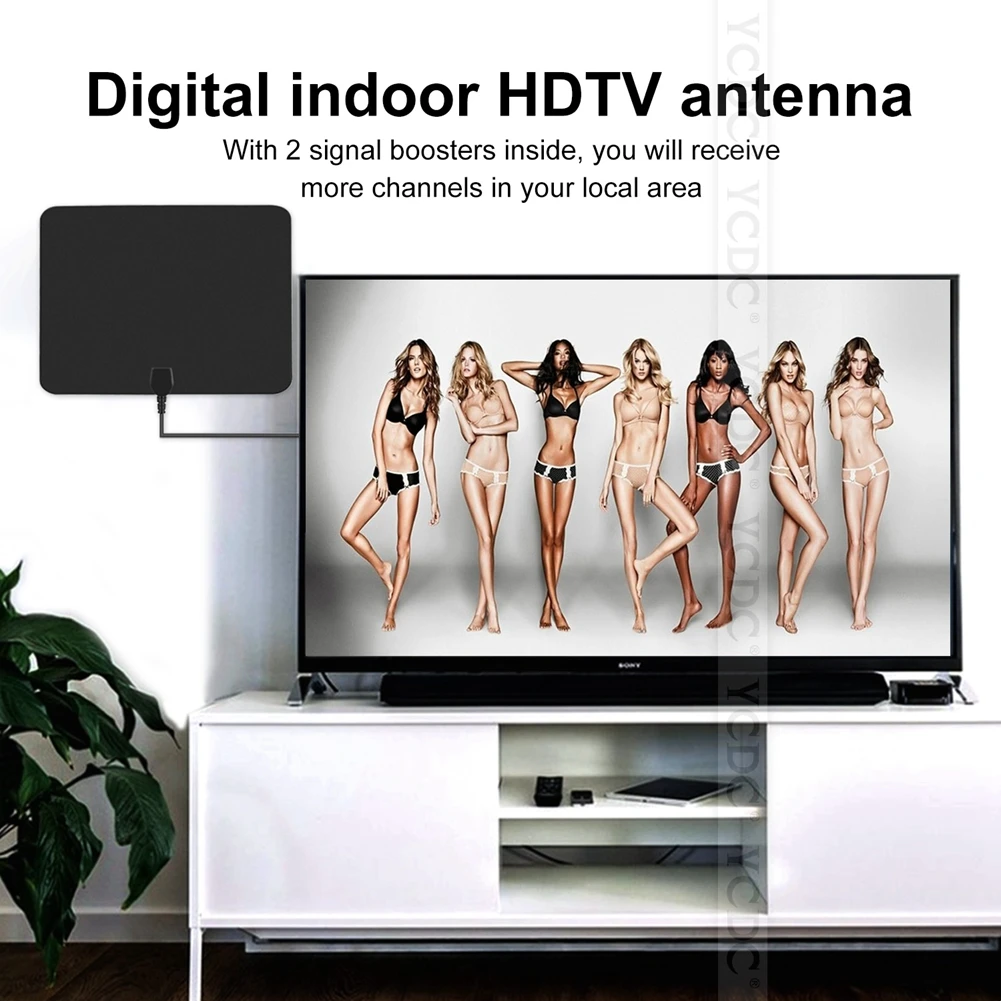 Усиленная Внутренняя HDTV антенна 80 миль диапазон цифрового ТВ Антенна Усилитель