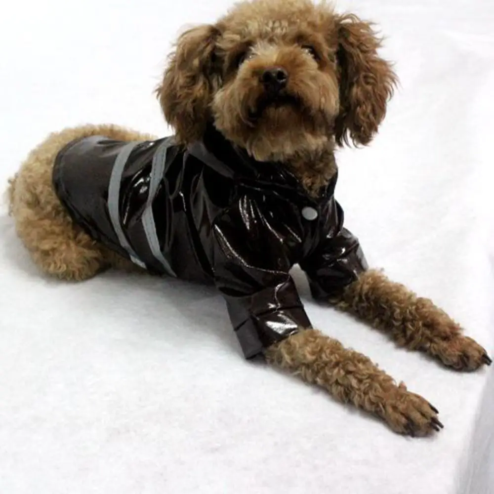Водонепроницаемый дождевик для собак, светоотражающая полоска, одежда для собак, блестящий дождевик для маленьких и средних собак, дождевик с капюшоном, 4 вида цветов - Цвет: Черный