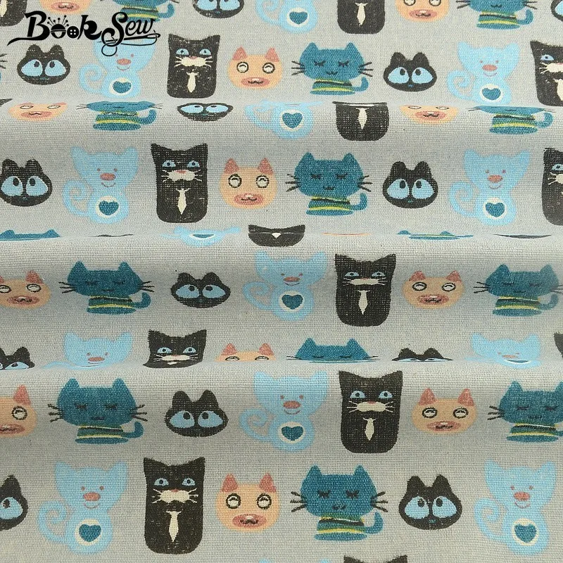 Booksew Cotton Linen Fabric Meters Cat Animal Design Tissu Telas Por Metro DIY Sofa Cushion Tablecloth Bag Curtain Cabas Home