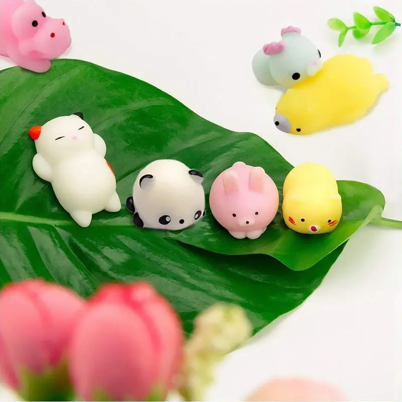 Random 30 Pcs Cute Animal Mochi Squishy Kawaii Mini Soft Squeeze Toy Fidget Hand Toy for 4