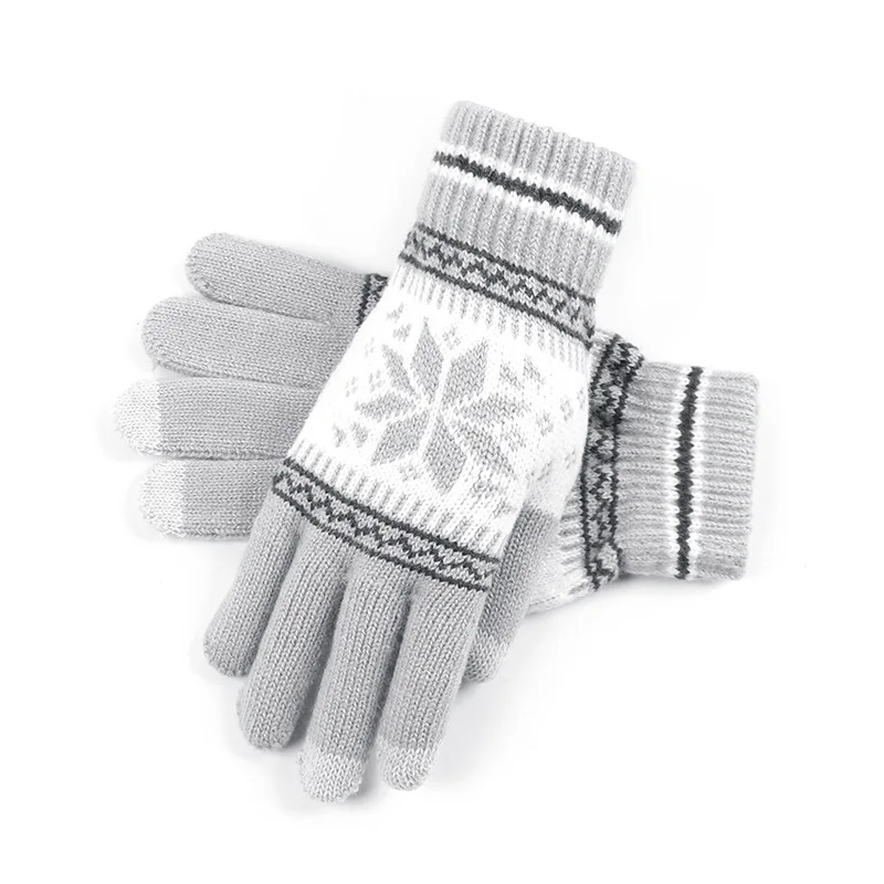 WELROG женские утепленные бархатные перчатки зимняя новогодняя снежинка полный палец Сенсорный экран Пара лыжные варежки теплые перчатки - Цвет: Серый