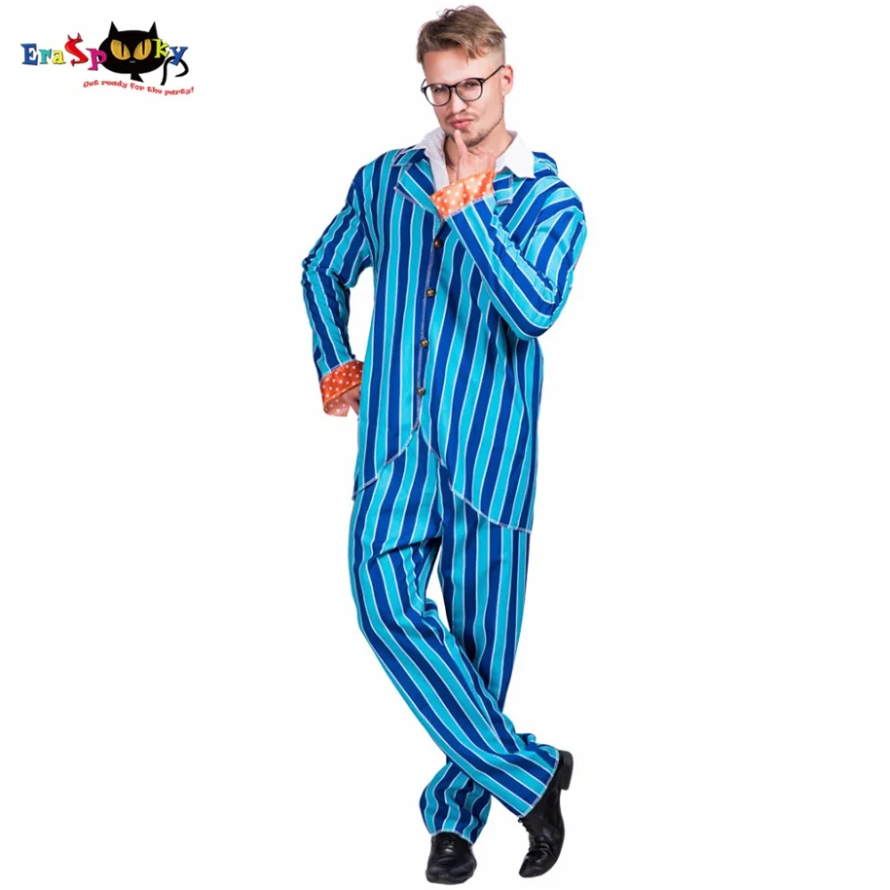 Móda austin powers oblek 80's 70's večírek cosplais muži sako oblek modrá pruhované diskotéka kostýmy dospělý halloween kostým pro muži