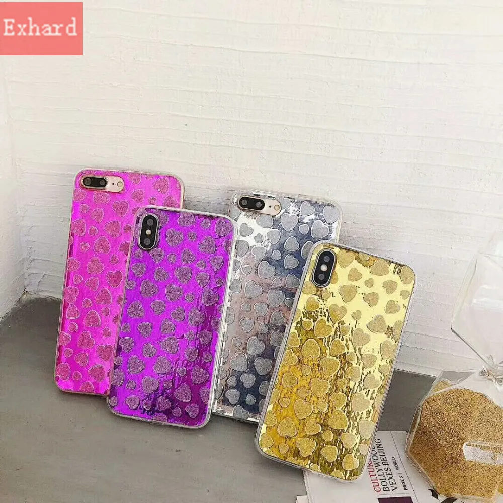 

Retro Bling Shining Glitter Mirror Love Heart Case For iPhone X 8 8 Plus 7 7 Plus 6 6s 6 Plus Case Back Cover Fundas Coque