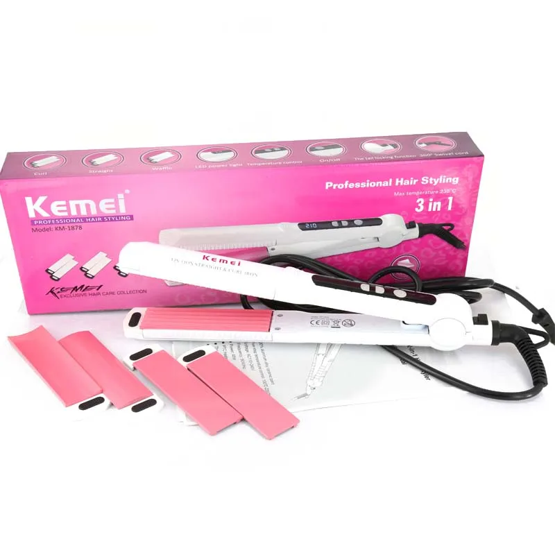 Kemei KM-1878 3-в-1 кукурузы зажим щипцы для завивки волос выпрямитель для волос щипцы для завивки волос