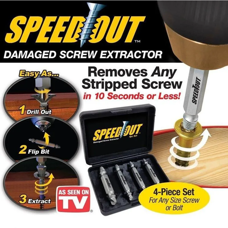  1 set = 4pcs Double Side Drill Out Damaged Screw extractor set tool Guide Drill bit Removal Broken 