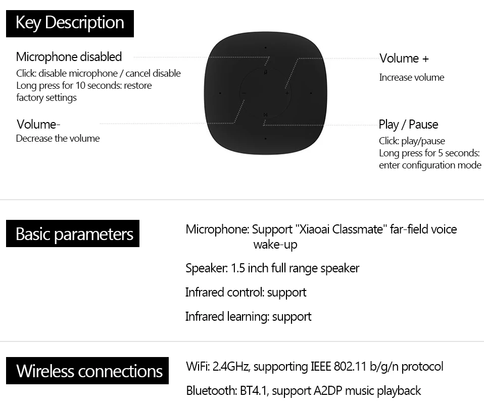 Xiaomi Xiaoai Bluetooth динамик универсальный пульт дистанционного управления версия AI Bluetooth 4,1 Голосовое управление 2,4 ГГц музыкальный плейер с интерфейсом usb динамик