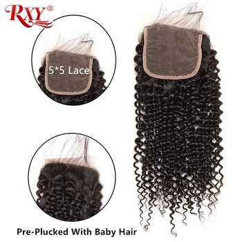 

Kinky Curly Hair 5x5 Lace Closure RXY Remy Peruvian Human Hair Curly Closure Pre Plucked With Baby Hair 8"-20" Fast Shipping