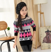 Girl Slim Long Thick Pullover Cardigan Sweater with Turtleneck and O-Neck Versatile Kid Winter and Autumn Warm Clothing