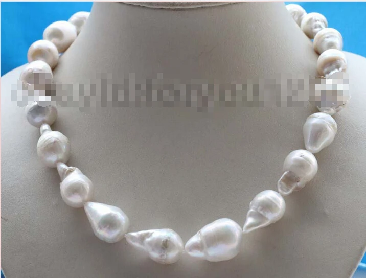 

shipping Genuine Natural 24mm White Reborn Keshi Pearl Necklace 14k #f1768