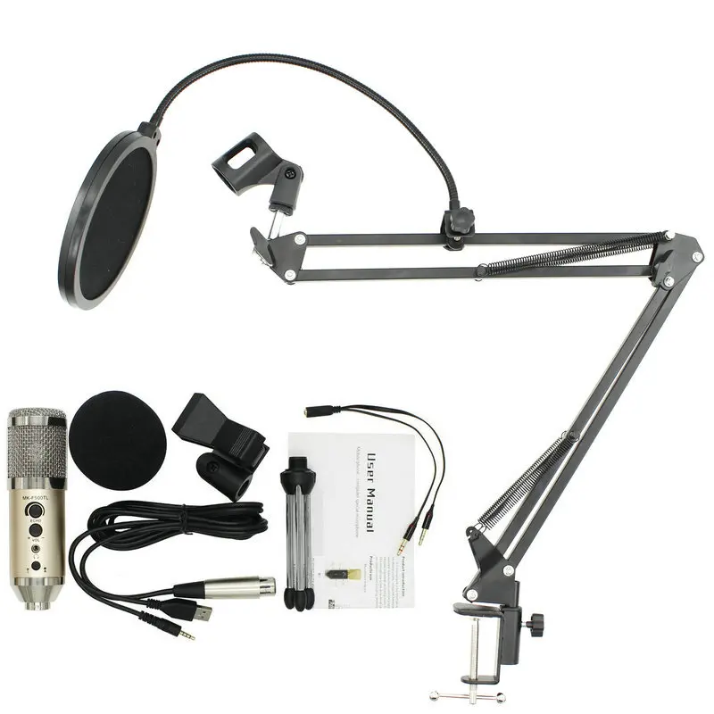 

New MK-F500TL Microphone For Phone Professional 3.5mm Wired USB Condenser Studio Microphone For Computer Karaoke PC Mic Stand