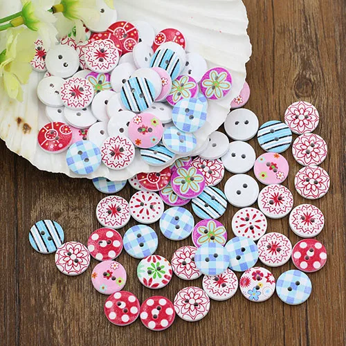 

100Pcs Circular Button Random Mix Wooden Painting Buttons Craft Scrapbook Sewing Cardmaking DIY 7MAQ Drop Shipping