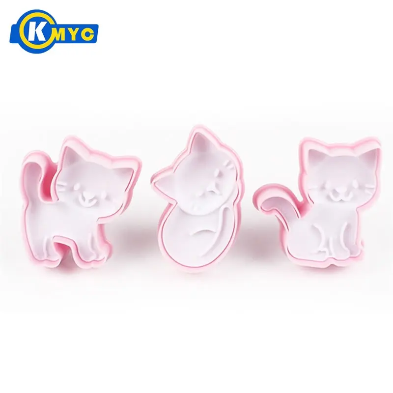 

KMYC 3PCS Plastic Cat Kitten Cookie Molds Set Biscuit Cutter Fondant Cake Decoration Mold DIY Pastry Cutter Baking Supplies