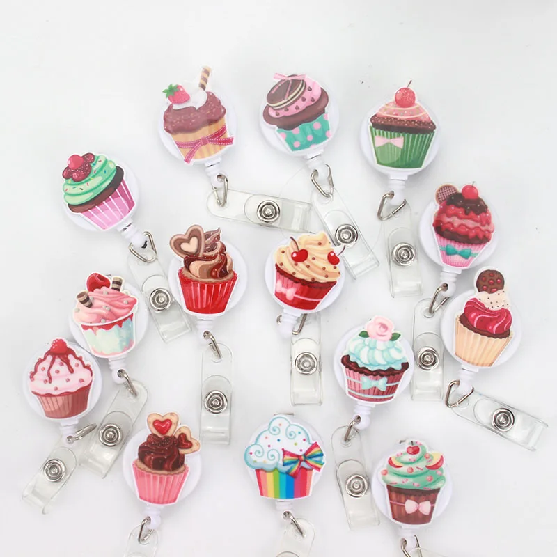 

50 pcs/lot Fashion Ice cream Design Nurse Retractable Badge Reel Pull ID Card Badge Holder Belt Clip Hospital School Office Gift