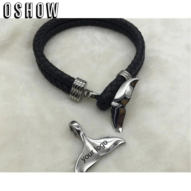 

Stainless Steel Custom Logo Whale Tail Pendant Charms Fit Leather Cords Bracelet Necklace Making Findings
