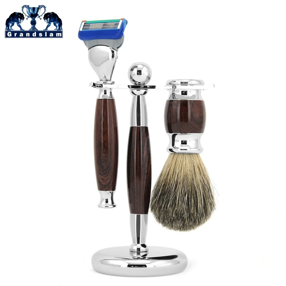

Grandslam Mens Shaving Razor Set Cartridge 5 Blade Safety Razors Badger Shaving Brush Stand Holder Kit + Gift Box