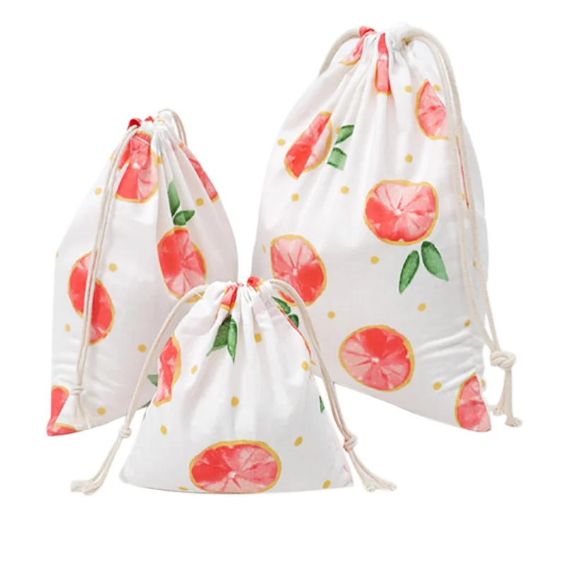

3Pcs/Lot Stylish Printed Drawstring Bags Cotton Linen Creative Storage Bag for Home Use Cute Item Classification Picnic bag