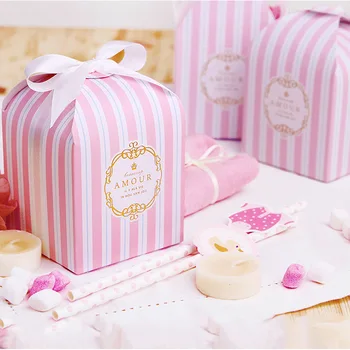 

100pcs/lot New Small Striped Paper Candy Box Carton Super Cute Mini House Sweet boxes Wedding Candy Box Party Favor Gift Box