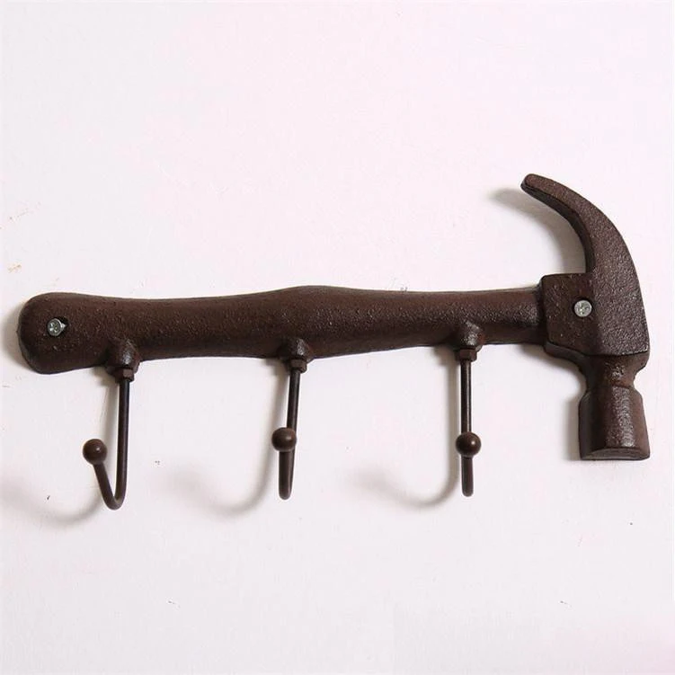 Retro Vintage Key Holder Cast Iron Hammer Shape Decorative Wall Mounted