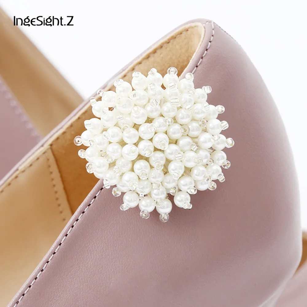 

IngeSight.Z 2 Pieces Charm Pearl Shoe Decoration Women Shoe Clip Anklet High Heels Boot Sandal Flat Buckle Jewelry Accessories
