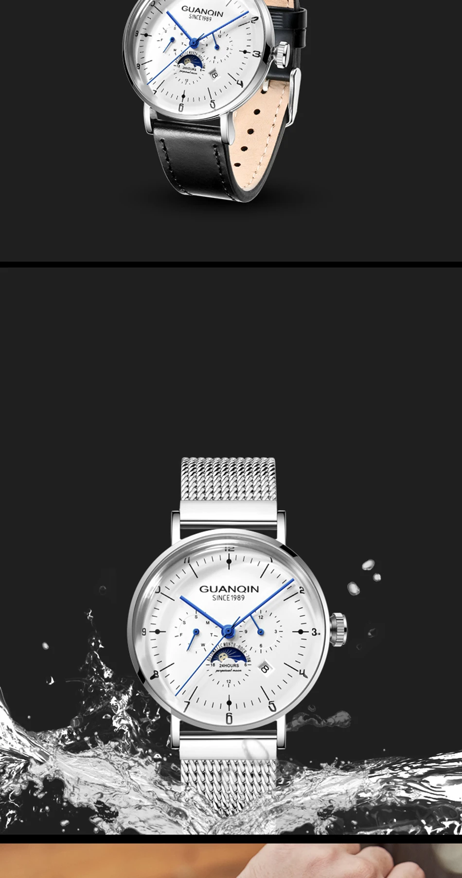 GUANQIN Tourbillon автоматические водонепроницаемые часы, мужские наручные часы со скелетом, мужские механические 3D часы Curver, мужские часы