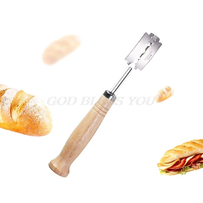 Специальный изогнутый нож для хлеба с деревянной ручкой, 5 шт. сменные лезвия, Западный багет, нож для резки французских тостов, бубликов