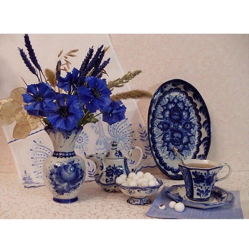 5D DIY Diamond Painting Blue and white Still life Diamond Embroidery Cross Stitch Rhinestone Mosaic Painting Home Decor