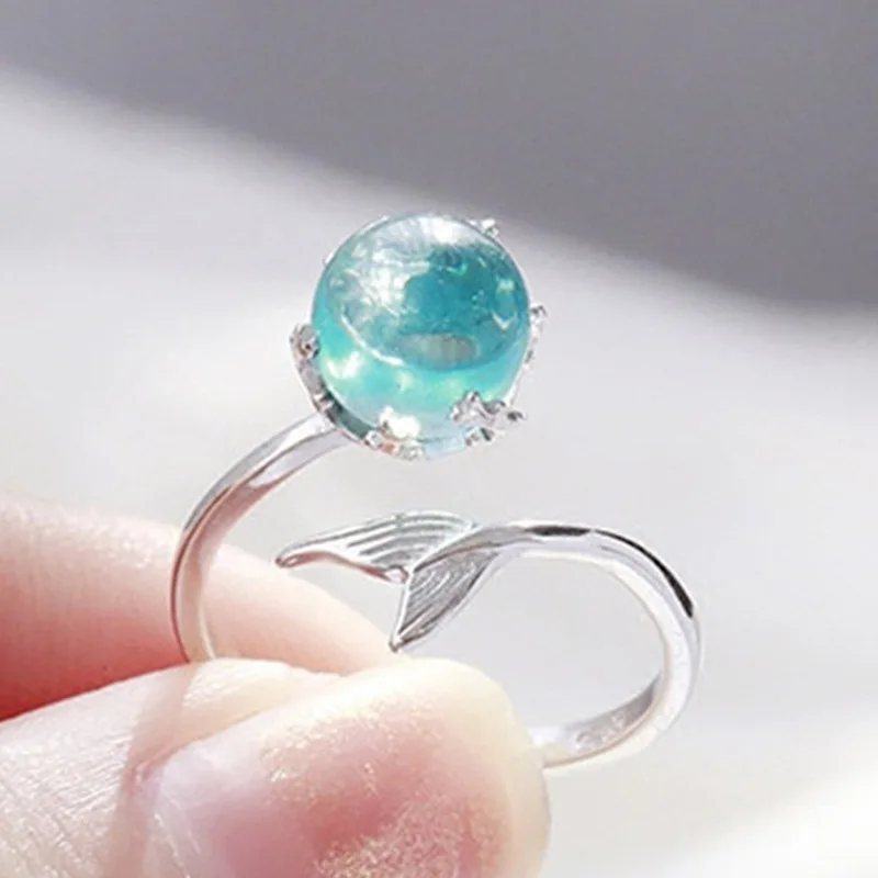 

Stylish Personality Design Mermaid Foam Crystal Adjustable Ring for Women Wedding Engagement Silver Plating Finger Ring Jewelry