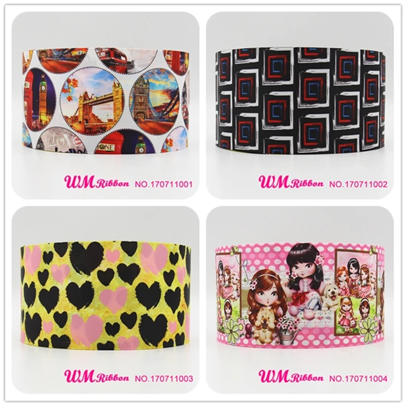 

Q&N ribbon 3inch 75mm heart cartoon printed grosgrain ribbon webbing 50yards/roll for hair bows headband free shipping