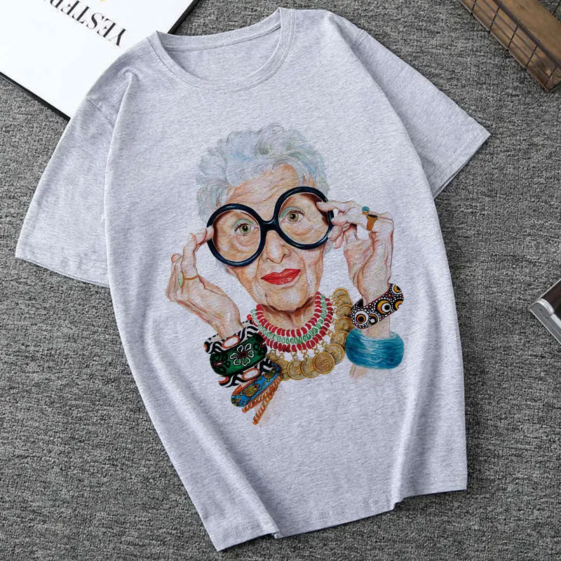 Fashion Short Sleeve TShirt Harajuku Aesthetics Tshirt Old Woman Print Tops Tees Casual Korean Kawaii Streetwear T-shirt 2019