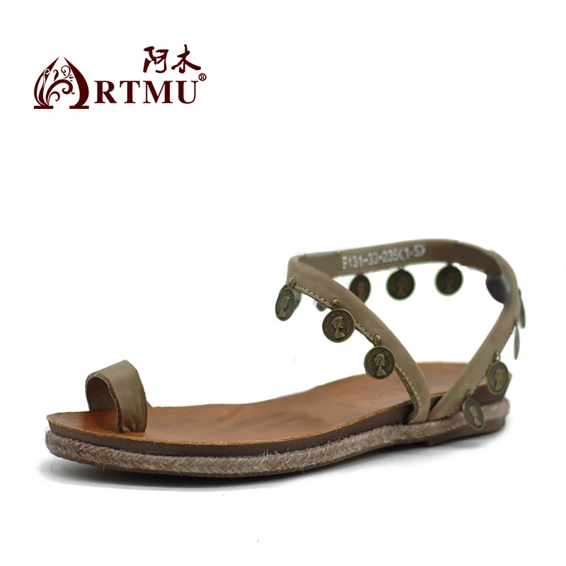 

Artmu Fashion Bohemia Women Sandals Shoes Flip Flops Slides Handmade Genuine Leather Shoes Woman Rivets Sandals Comfortable
