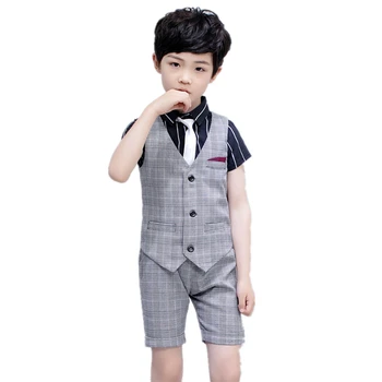 

2020 Summer Boys Clothing Set Kids Boy Formal Plaid Vest + Shorts 2pcs Set Toddler Baby Wedding Suit Set School Child Outfits
