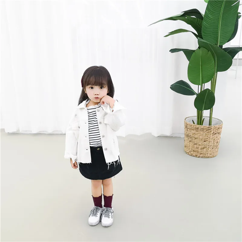 Children Girls Jackets Kid Long Sleeves Turn-down Collar single breast Coats Girl white Denim Outerwear Kids Clothes Hot sale (35)