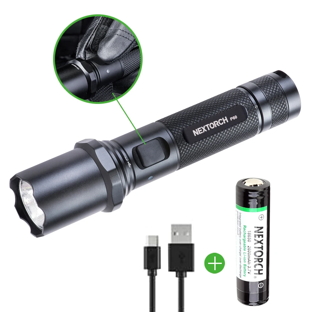 

NEXOTRCH Ultra-high 1000 Lumens Output USB Rechargeable LED Flashlight Waterproof 18650 Handheld Torch for Hunting Camping P60