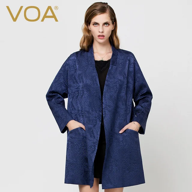 Cheap VOA temperament long section of elegant silk jacquard quilted coat thin bat sleeve cotton parkas female M5288