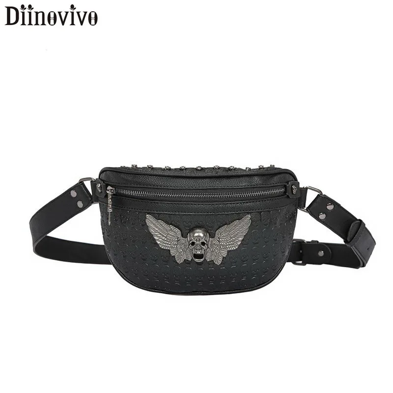 

DIINOVIVO Skull Printing Wing Design Waist Bag Women Waist Pack Punk Rivet Fanny Pack For Women Belt Bags Chest Bum Bag WHDV1178