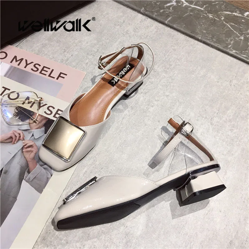 

Clear Sandals Female Ankle Strap Heels Shoes Women Block Sandals Close Toe Shoes Elegant Sandals Low Heel Shoes