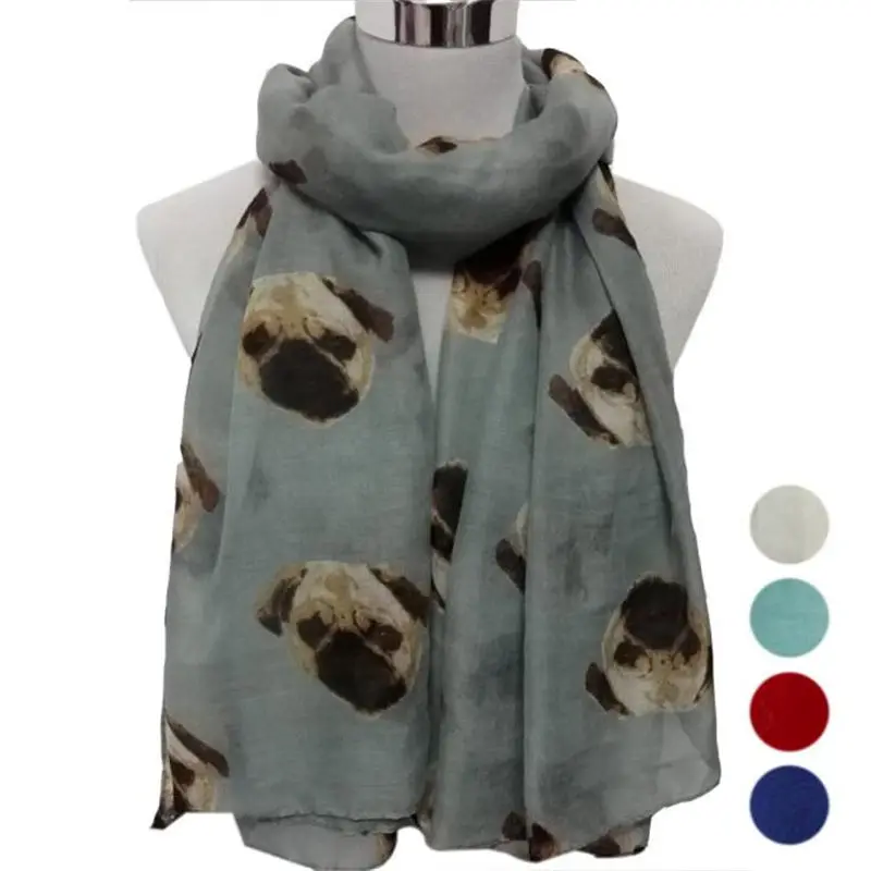  Lady Womens Long Cute Pug Dog Print Scarf Wraps Shawl Soft handkerchief women's scarves handkerchief hijab scarf 40FE2609