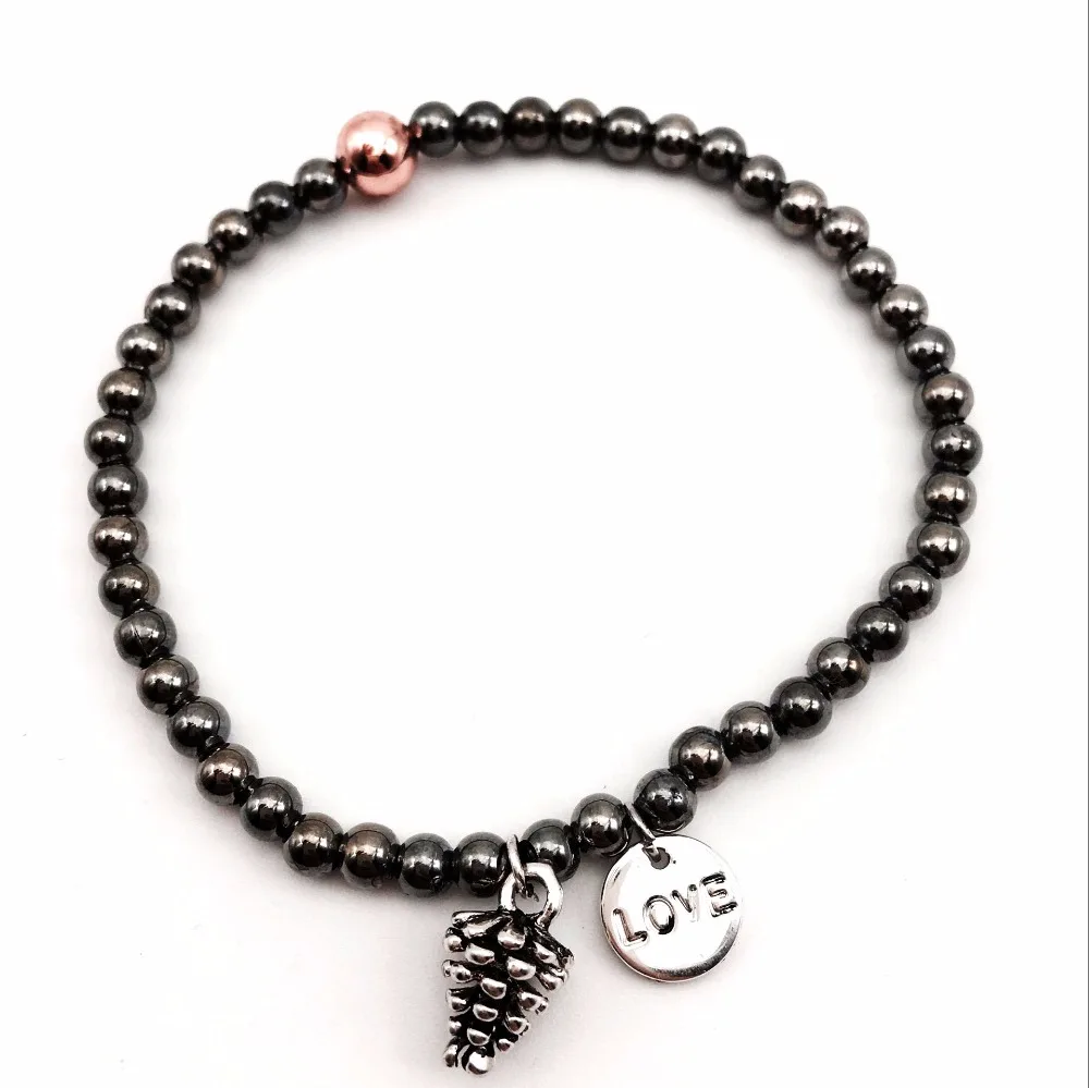 

FYB16 FY Personalized Jewelry Customization Disc LOVE Copper Pine Cone Beaded Gun Black Plated Bracelet Best Gift for Lover