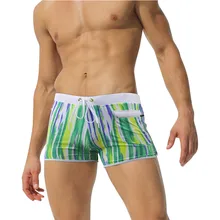 Мужские полосатые шорты для плавания, завязанные плавки, нейлоновый купальник, Мужская пляжная одежда B4 цветов, быстросохнущая дышащая одежда, Мужской купальный костюм