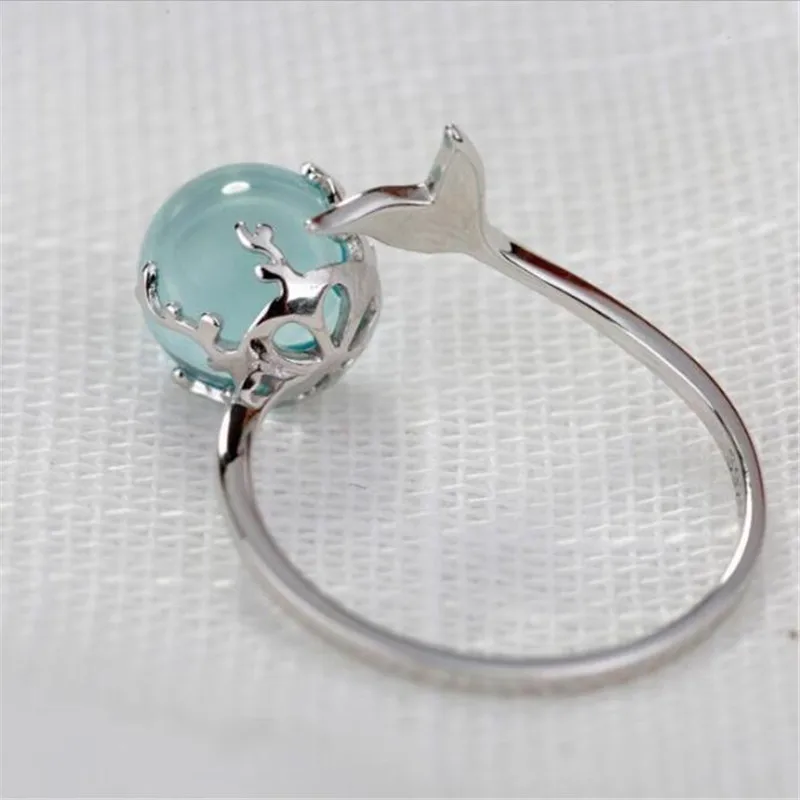 

LULU-PIG 925 sterling silver women rings Korean version creative personality temperament merman foam crystal ringR0163