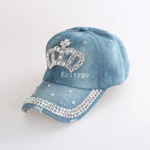Для женщин Регулируемый горный хрусталь корона джинсовый Защита от солнца Бейсбол шляпа Кепки Для женщин Кепки S A1 PX14