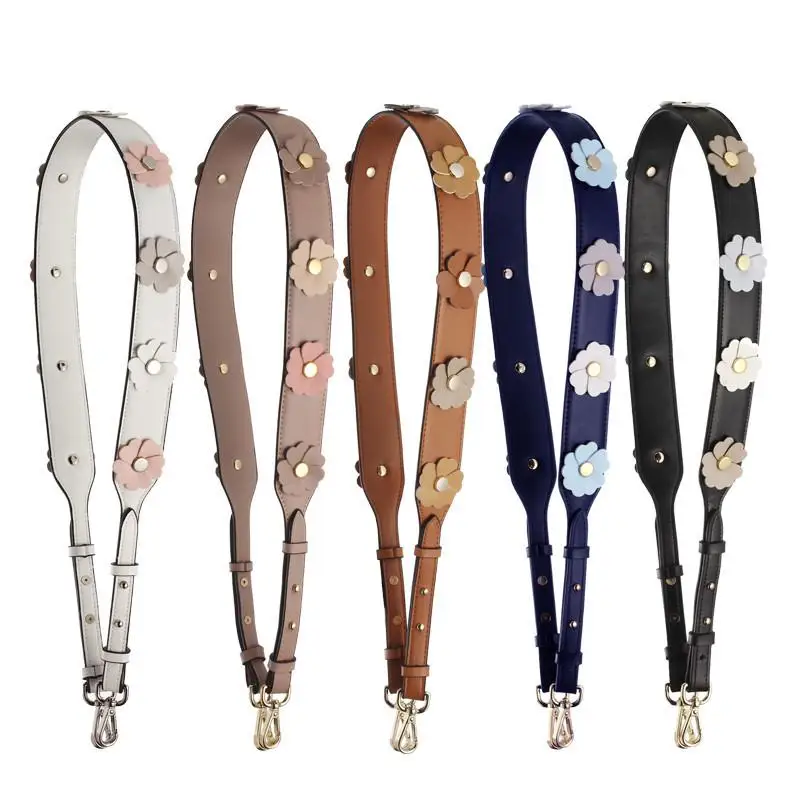 Colorful Bag Strap Cowhide Leather Crossbody Shoulder Strap Flower Rivets Handbag Accessories Adjustable Bag Straps Belt For Bag